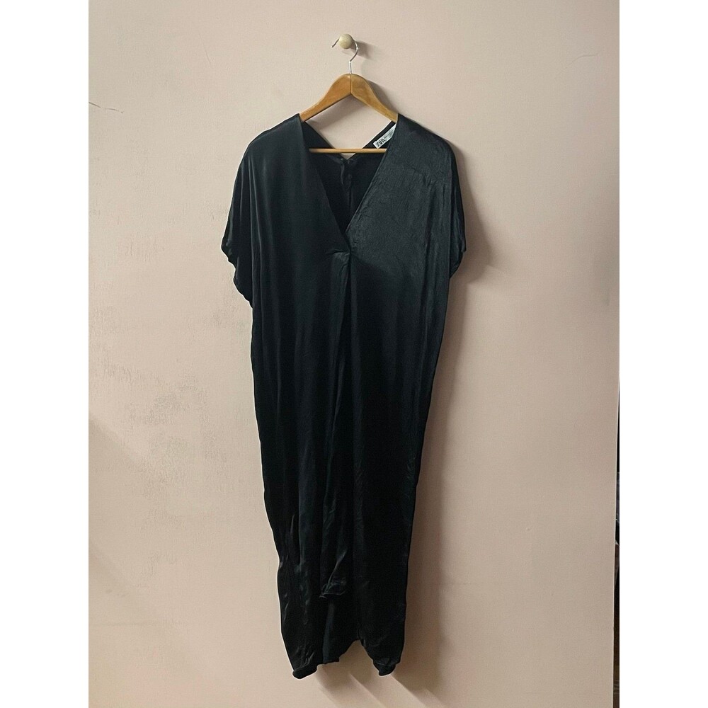 Zara Black Satin Midi Dress Size M-L